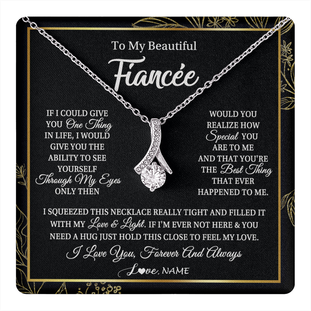 Alluring Beauty Necklace 14K White Gold Finish | 1 | Personalized To My Beautiful Fiancee Necklace From Fiance Feel My Love For Her Fiancee Birthday Anniversary Valentines Day Christmas Customized Message Card | teecentury