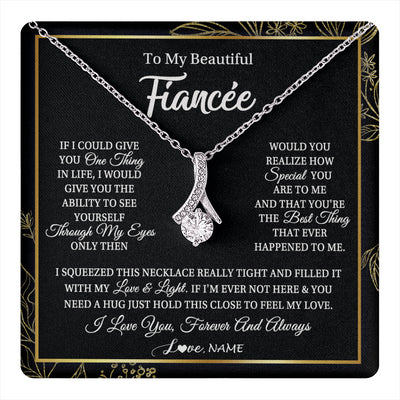 Alluring Beauty Necklace 14K White Gold Finish | 1 | Personalized To My Beautiful Fiancee Necklace From Fiance Feel My Love For Her Fiancee Birthday Anniversary Valentines Day Christmas Customized Message Card | teecentury