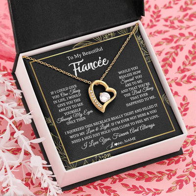 Forever Love Necklace 18K Yellow Gold Finish | Personalized To My Beautiful Fiancee Necklace From Fiance Feel My Love For Her Fiancee Birthday Anniversary Valentines Day Christmas Customized Message Card | teecentury