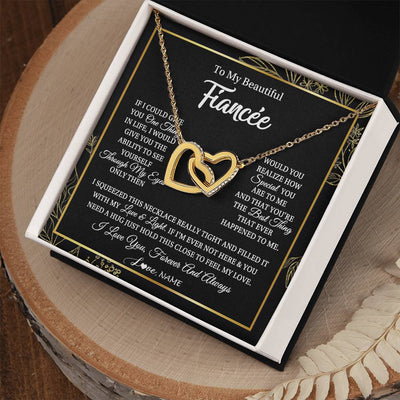 Interlocking Hearts Necklace 18K Yellow Gold Finish | Personalized To My Beautiful Fiancee Necklace From Fiance Feel My Love For Her Fiancee Birthday Anniversary Valentines Day Christmas Customized Message Card | teecentury