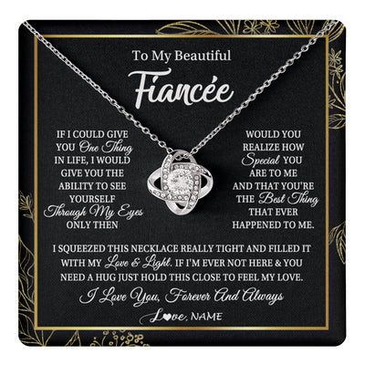 Love Knot Necklace 14K White Gold Finish | 1 | Personalized To My Beautiful Fiancee Necklace From Fiance Feel My Love For Her Fiancee Birthday Anniversary Valentines Day Christmas Customized Message Card | teecentury