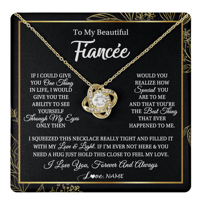 Love Knot Necklace 18K Yellow Gold Finish | 1 | Personalized To My Beautiful Fiancee Necklace From Fiance Feel My Love For Her Fiancee Birthday Anniversary Valentines Day Christmas Customized Message Card | teecentury