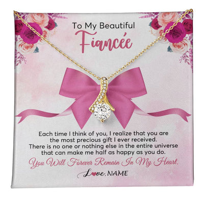 Alluring Beauty Necklace 18K Yellow Gold Finish | 1 | Personalized To My Beautiful Fiancee Necklace From Fiance Forever In My Heart Fiancee Birthday Valentines Day Christmas Customized Gift Box Message Card | teecentury