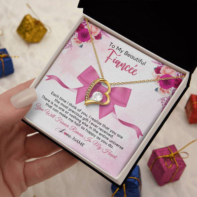Forever Love Necklace 18K Yellow Gold Finish | 2 | Personalized To My Beautiful Fiancee Necklace From Fiance Forever In My Heart Fiancee Birthday Valentines Day Christmas Customized Gift Box Message Card | teecentury