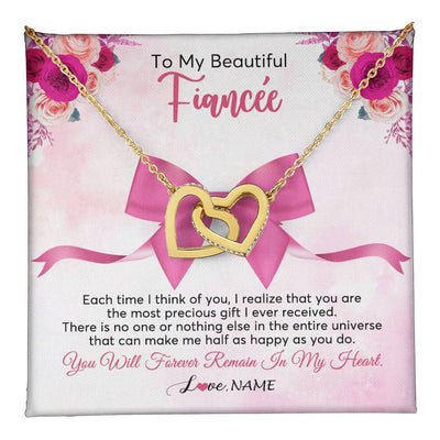 Interlocking Hearts Necklace 18K Yellow Gold Finish | 1 | Personalized To My Beautiful Fiancee Necklace From Fiance Forever In My Heart Fiancee Birthday Valentines Day Christmas Customized Gift Box Message Card | teecentury