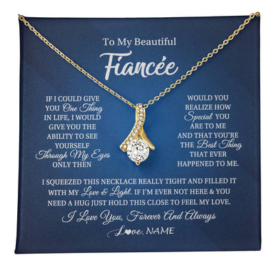 Alluring Beauty Necklace 18K Yellow Gold Finish | 1 | Personalized To My Beautiful Fiancee Necklace From Fiance Hold This Close My Love Fiancee Birthday Valentine Day Christmas Customized Gift Box Message Card | teecentury