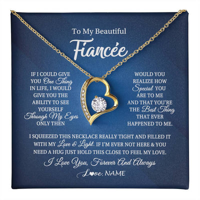 Forever Love Necklace 18K Yellow Gold Finish | 1 | Personalized To My Beautiful Fiancee Necklace From Fiance Hold This Close My Love Fiancee Birthday Valentine Day Christmas Customized Gift Box Message Card | teecentury