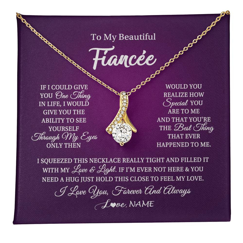 Alluring Beauty Necklace 18K Yellow Gold Finish | 1 | Personalized To My Beautiful Fiancee Necklace From Fiance I Love You Fiancee Birthday Valentines Day Christmas Jewelry Customized Gift Box Message Card | teecentury