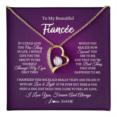 Forever Love Necklace 18K Yellow Gold Finish | 1 | Personalized To My Beautiful Fiancee Necklace From Fiance I Love You Fiancee Birthday Valentines Day Christmas Jewelry Customized Gift Box Message Card | teecentury