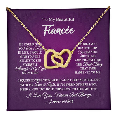 Interlocking Hearts Necklace 18K Yellow Gold Finish | 1 | Personalized To My Beautiful Fiancee Necklace From Fiance I Love You Fiancee Birthday Valentines Day Christmas Jewelry Customized Gift Box Message Card | teecentury