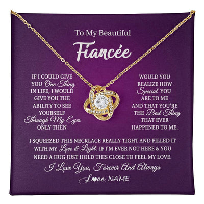 Love Knot Necklace 18K Yellow Gold Finish | 1 | Personalized To My Beautiful Fiancee Necklace From Fiance I Love You Fiancee Birthday Valentines Day Christmas Jewelry Customized Gift Box Message Card | teecentury