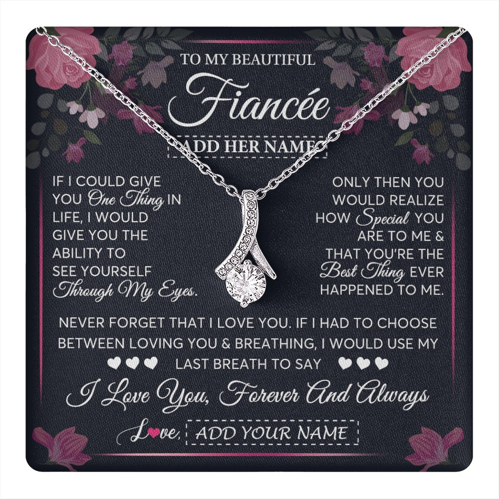 Alluring Beauty Necklace 14K White Gold Finish | 1 | Personalized To My Beautiful Fiancée Necklace From Fiancé I Love You Fiancee Gifts Romantic Birthday Valentines Christmas Custom Gift Box Message Card | teecentury.myshopify