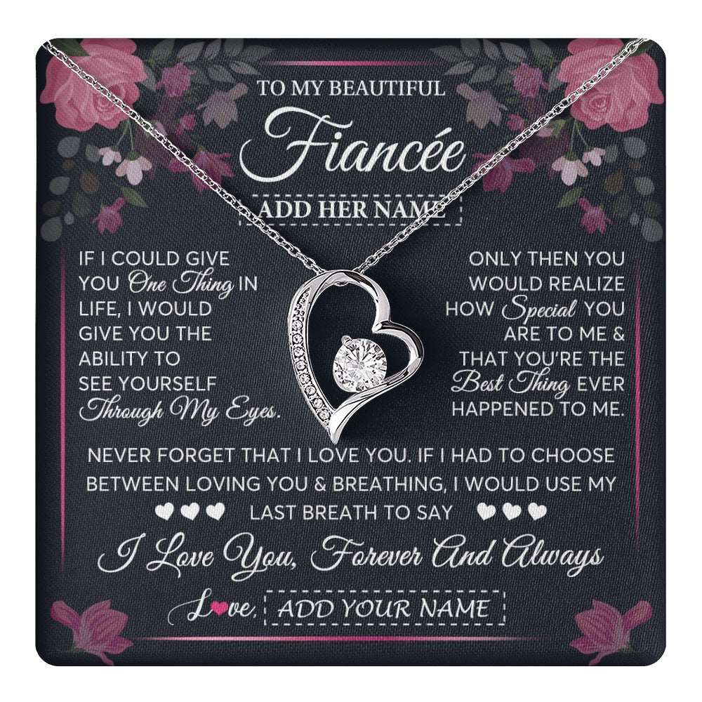 Forever Love Necklace 14K White Gold Finish | 1 | Personalized To My Beautiful Fiancée Necklace From Fiancé I Love You Fiancee Gifts Romantic Birthday Valentines Christmas Custom Gift Box Message Card | teecentury.myshopify