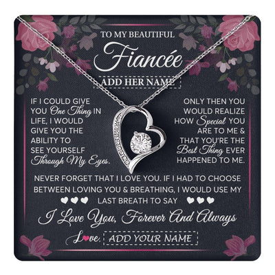 Forever Love Necklace 14K White Gold Finish | 1 | Personalized To My Beautiful Fiancée Necklace From Fiancé I Love You Fiancee Gifts Romantic Birthday Valentines Christmas Custom Gift Box Message Card | teecentury.myshopify