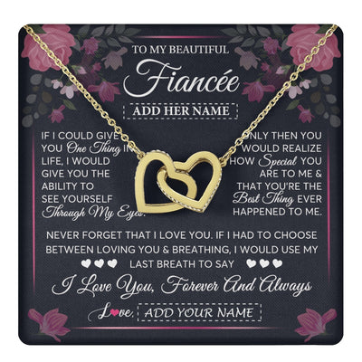 Interlocking Hearts Necklace 18K Yellow Gold Finish | 1 | Personalized To My Beautiful Fiancée Necklace From Fiancé I Love You Fiancee Gifts Romantic Birthday Valentines Christmas Custom Gift Box Message Card | teecentury.myshopify