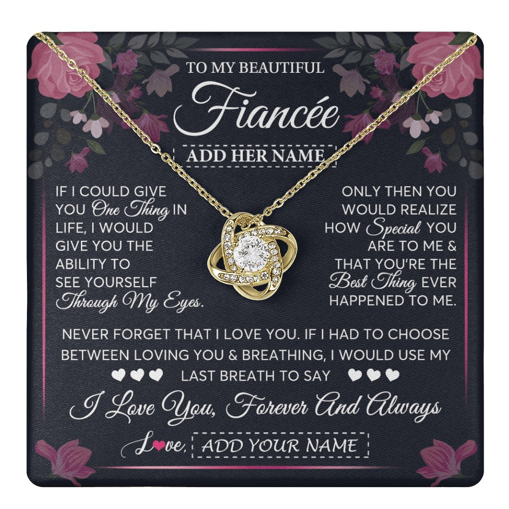 Love Knot Necklace 18K Yellow Gold Finish | 1 | Personalized To My Beautiful Fiancée Necklace From Fiancé I Love You Fiancee Gifts Romantic Birthday Valentines Christmas Custom Gift Box Message Card | teecentury.myshopify