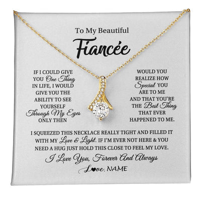 Alluring Beauty Necklace 18K Yellow Gold Finish | 1 | Personalized To My Beautiful Fiancee Necklace From Fiance If I Could Give You Fiancee Birthday Anniversary Christmas Jewelry Customized Gift Box Message Card | teecentury
