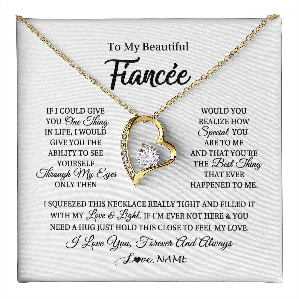 Forever Love Necklace 18K Yellow Gold Finish | 1 | Personalized To My Beautiful Fiancee Necklace From Fiance If I Could Give You Fiancee Birthday Anniversary Christmas Jewelry Customized Gift Box Message Card | teecentury