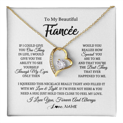 Forever Love Necklace 18K Yellow Gold Finish | 1 | Personalized To My Beautiful Fiancee Necklace From Fiance If I Could Give You Fiancee Birthday Anniversary Christmas Jewelry Customized Gift Box Message Card | teecentury