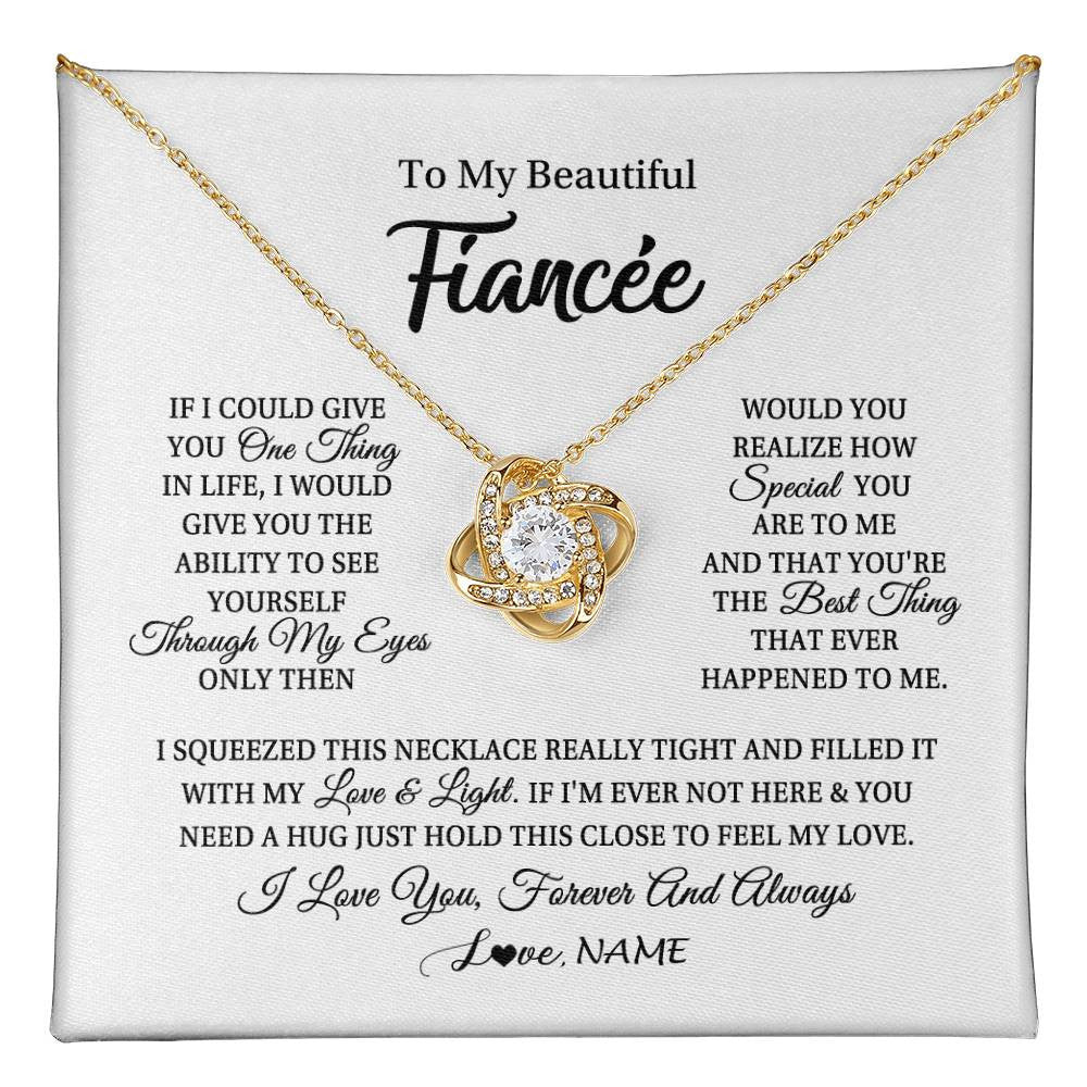 Love Knot Necklace 18K Yellow Gold Finish | 1 | Personalized To My Beautiful Fiancee Necklace From Fiance If I Could Give You Fiancee Birthday Anniversary Christmas Jewelry Customized Gift Box Message Card | teecentury
