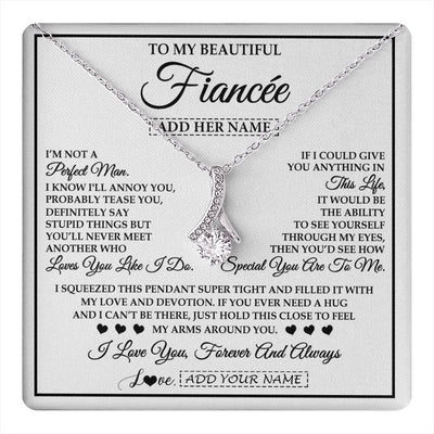 Alluring Beauty Necklace 14K White Gold Finish | 1 | Personalized To My Beautiful Fiancée Necklace From Fiancé Love You Like I Do Promise Fiancee Romantic Birthday Anniversary Christmas Gift Box Message Card | teecentury
