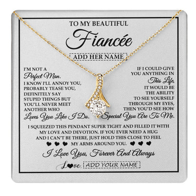 Alluring Beauty Necklace 18K Yellow Gold Finish | 1 | Personalized To My Beautiful Fiancée Necklace From Fiancé Love You Like I Do Promise Fiancee Romantic Birthday Anniversary Christmas Gift Box Message Card | teecentury