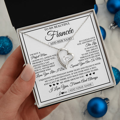 Forever Love Necklace 14K White Gold Finish | 2 | Personalized To My Beautiful Fiancée Necklace From Fiancé Love You Like I Do Promise Fiancee Romantic Birthday Anniversary Christmas Gift Box Message Card | teecentury