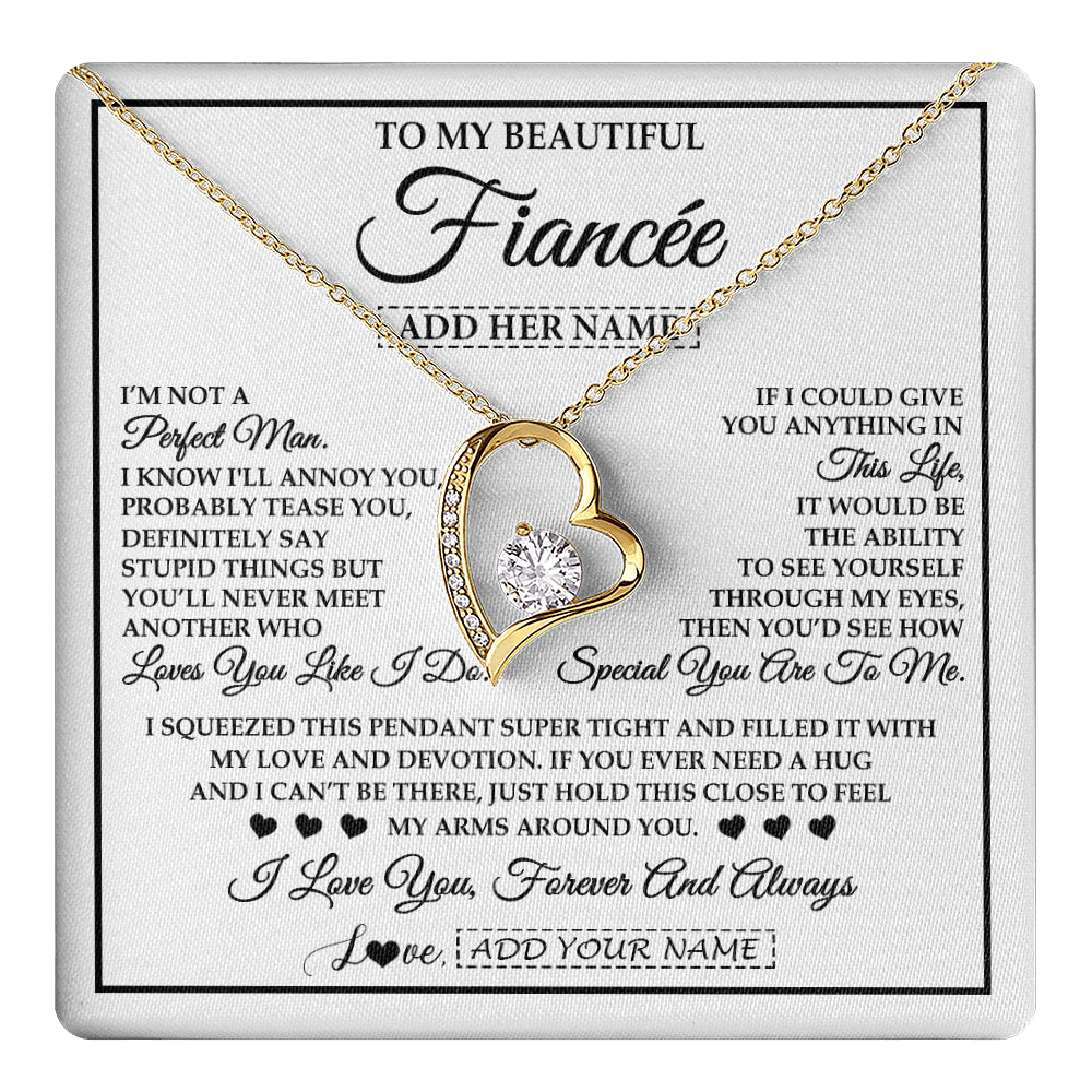 Forever Love Necklace 18K Yellow Gold Finish | 1 | Personalized To My Beautiful Fiancée Necklace From Fiancé Love You Like I Do Promise Fiancee Romantic Birthday Anniversary Christmas Gift Box Message Card | teecentury