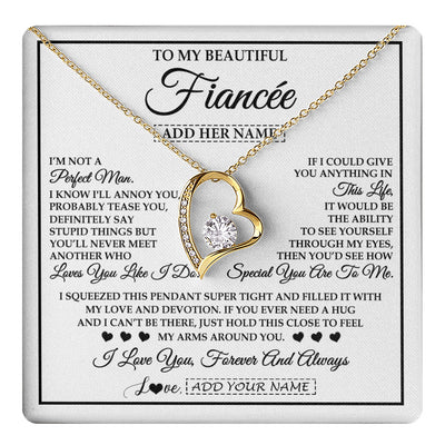 Forever Love Necklace 18K Yellow Gold Finish | 1 | Personalized To My Beautiful Fiancée Necklace From Fiancé Love You Like I Do Promise Fiancee Romantic Birthday Anniversary Christmas Gift Box Message Card | teecentury