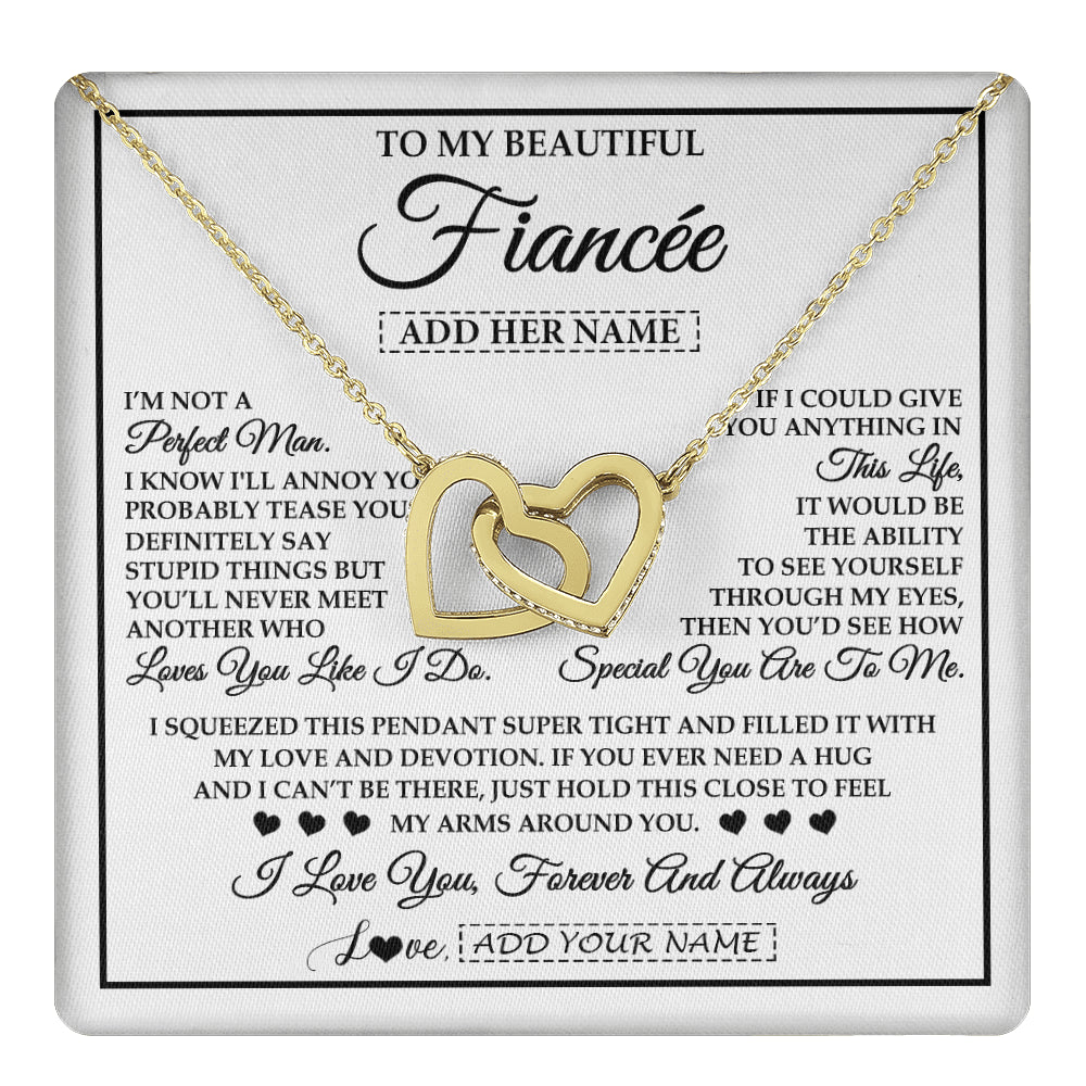 Interlocking Hearts Necklace 18K Yellow Gold Finish | 1 | Personalized To My Beautiful Fiancée Necklace From Fiancé Love You Like I Do Promise Fiancee Romantic Birthday Anniversary Christmas Gift Box Message Card | teecentury