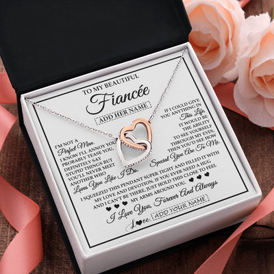 Interlocking Hearts Necklace Stainless Steel & Rose Gold Finish | 2 | Personalized To My Beautiful Fiancée Necklace From Fiancé Love You Like I Do Promise Fiancee Romantic Birthday Anniversary Christmas Gift Box Message Card | teecentury