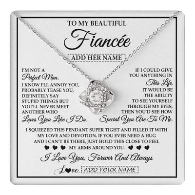 Love Knot Necklace 14K White Gold Finish | 1 | Personalized To My Beautiful Fiancée Necklace From Fiancé Love You Like I Do Promise Fiancee Romantic Birthday Anniversary Christmas Gift Box Message Card | teecentury