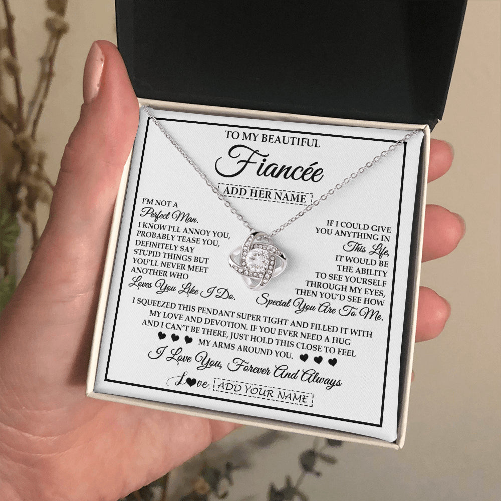 Love Knot Necklace 14K White Gold Finish | 2 | Personalized To My Beautiful Fiancée Necklace From Fiancé Love You Like I Do Promise Fiancee Romantic Birthday Anniversary Christmas Gift Box Message Card | teecentury