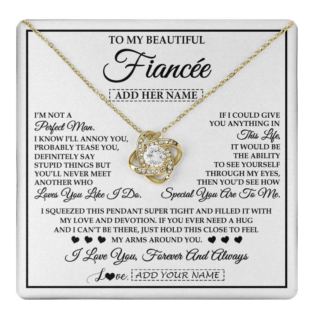 Love Knot Necklace 18K Yellow Gold Finish | 1 | Personalized To My Beautiful Fiancée Necklace From Fiancé Love You Like I Do Promise Fiancee Romantic Birthday Anniversary Christmas Gift Box Message Card | teecentury