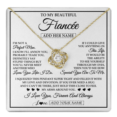 Love Knot Necklace 18K Yellow Gold Finish | 1 | Personalized To My Beautiful Fiancée Necklace From Fiancé Love You Like I Do Promise Fiancee Romantic Birthday Anniversary Christmas Gift Box Message Card | teecentury