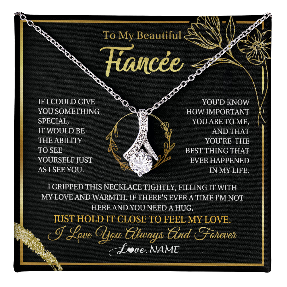 Alluring Beauty Necklace 14K White Gold Finish | 1 | Personalized To My Beautiful Fiancée Necklace From Fiancé My Love Fiancee Birthday Romantic Unique Anniversary Christmas Customized Gift Box Message Card | teecentury