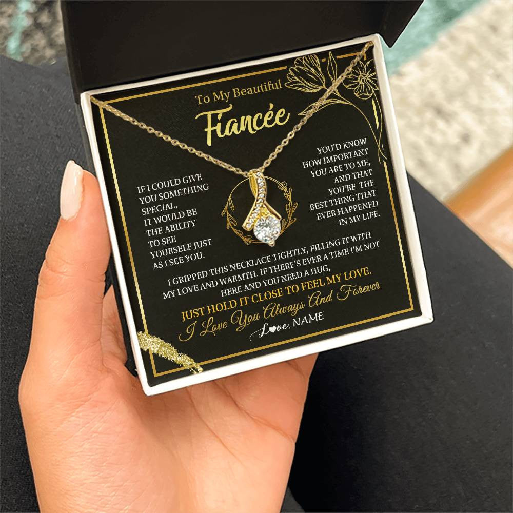 Alluring Beauty Necklace 18K Yellow Gold Finish | 2 | Personalized To My Beautiful Fiancée Necklace From Fiancé My Love Fiancee Birthday Romantic Unique Anniversary Christmas Customized Gift Box Message Card | teecentury