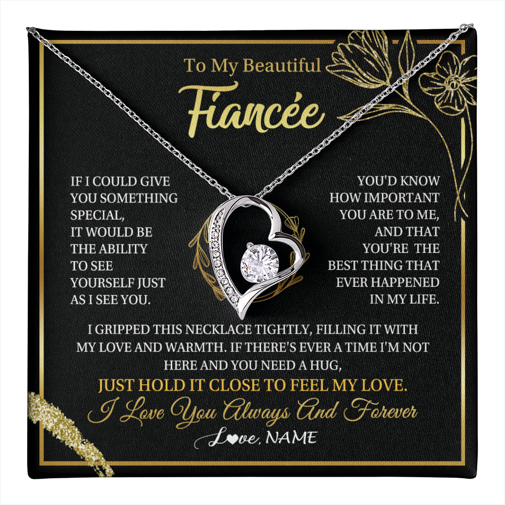 Forever Love Necklace 14K White Gold Finish | 1 | Personalized To My Beautiful Fiancée Necklace From Fiancé My Love Fiancee Birthday Romantic Unique Anniversary Christmas Customized Gift Box Message Card | teecentury
