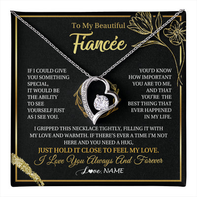 Forever Love Necklace 14K White Gold Finish | 1 | Personalized To My Beautiful Fiancée Necklace From Fiancé My Love Fiancee Birthday Romantic Unique Anniversary Christmas Customized Gift Box Message Card | teecentury