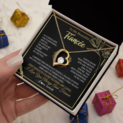 Forever Love Necklace 18K Yellow Gold Finish | 2 | Personalized To My Beautiful Fiancée Necklace From Fiancé My Love Fiancee Birthday Romantic Unique Anniversary Christmas Customized Gift Box Message Card | teecentury
