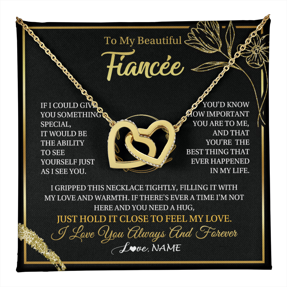 Interlocking Hearts Necklace 18K Yellow Gold Finish | 1 | Personalized To My Beautiful Fiancée Necklace From Fiancé My Love Fiancee Birthday Romantic Unique Anniversary Christmas Customized Gift Box Message Card | teecentury