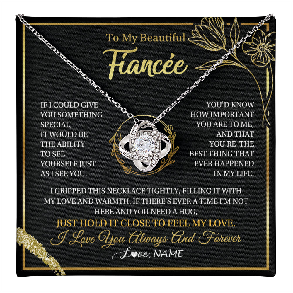 Love Knot Necklace 14K White Gold Finish | 1 | Personalized To My Beautiful Fiancée Necklace From Fiancé My Love Fiancee Birthday Romantic Unique Anniversary Christmas Customized Gift Box Message Card | teecentury