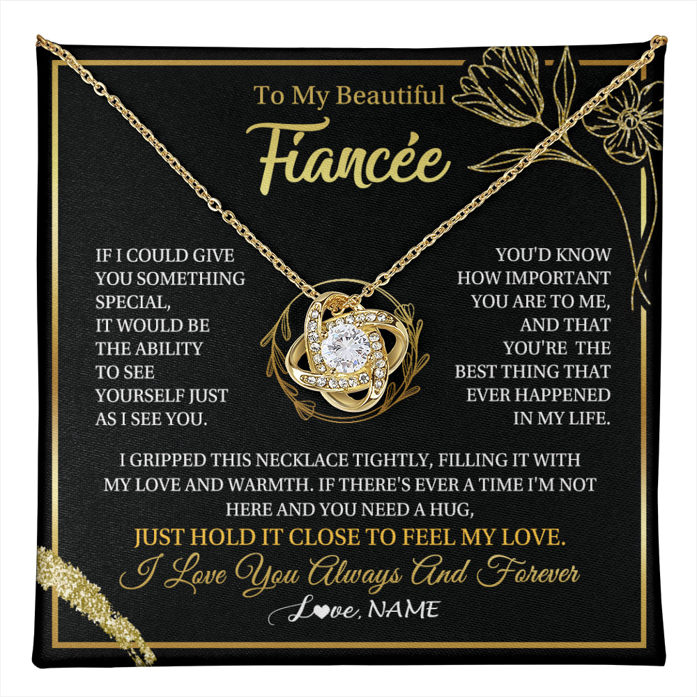 Love Knot Necklace 18K Yellow Gold Finish | 1 | Personalized To My Beautiful Fiancée Necklace From Fiancé My Love Fiancee Birthday Romantic Unique Anniversary Christmas Customized Gift Box Message Card | teecentury