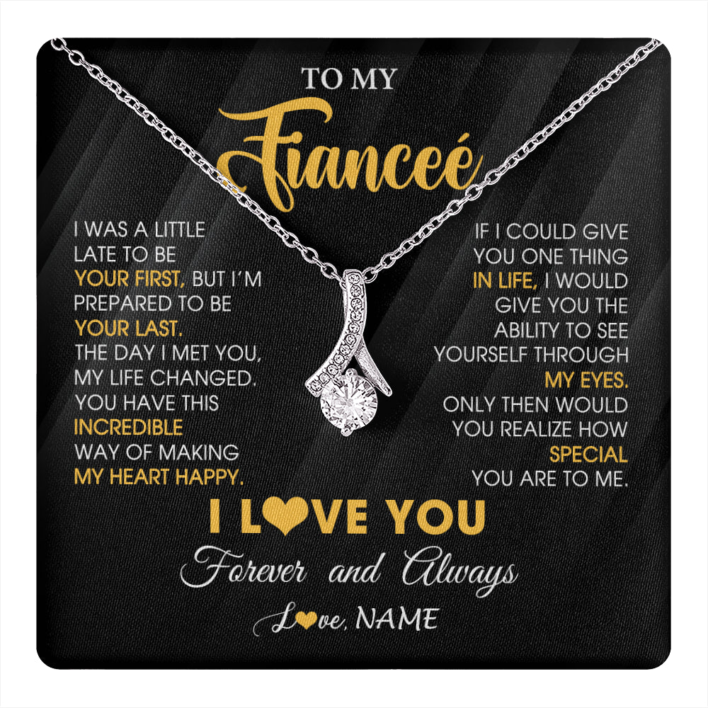 Alluring Beauty Necklace 14K White Gold Finish | 1 | Personalized To My Beautiful Fiancee Necklace From Fiance Son Jewelry Forever Love Fiancee Birthday Gifts Anniversary Valentines Day Gift Box Message Card | teecentury