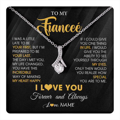 Alluring Beauty Necklace 14K White Gold Finish | 1 | Personalized To My Beautiful Fiancee Necklace From Fiance Son Jewelry Forever Love Fiancee Birthday Gifts Anniversary Valentines Day Gift Box Message Card | teecentury