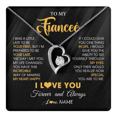 Forever Love Necklace 14K White Gold Finish | 1 | Personalized To My Beautiful Fiancee Necklace From Fiance Son Jewelry Forever Love Fiancee Birthday Gifts Anniversary Valentines Day Gift Box Message Card | teecentury