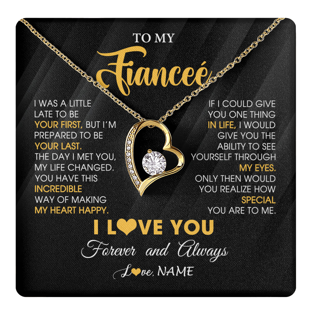 Forever Love Necklace 18K Yellow Gold Finish | 1 | Personalized To My Beautiful Fiancee Necklace From Fiance Son Jewelry Forever Love Fiancee Birthday Gifts Anniversary Valentines Day Gift Box Message Card | teecentury