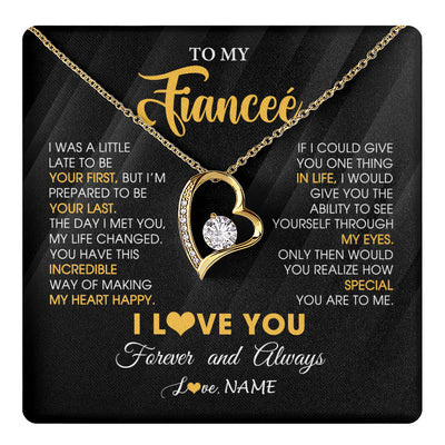 Forever Love Necklace 18K Yellow Gold Finish | 1 | Personalized To My Beautiful Fiancee Necklace From Fiance Son Jewelry Forever Love Fiancee Birthday Gifts Anniversary Valentines Day Gift Box Message Card | teecentury