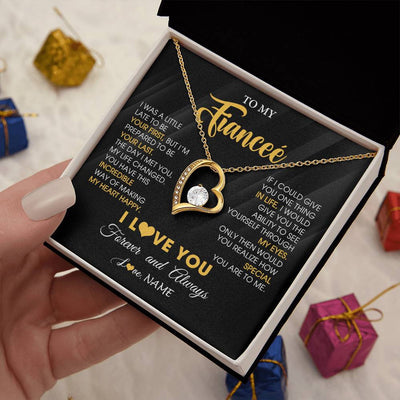 Forever Love Necklace 18K Yellow Gold Finish | 2 | Personalized To My Beautiful Fiancee Necklace From Fiance Son Jewelry Forever Love Fiancee Birthday Gifts Anniversary Valentines Day Gift Box Message Card | teecentury