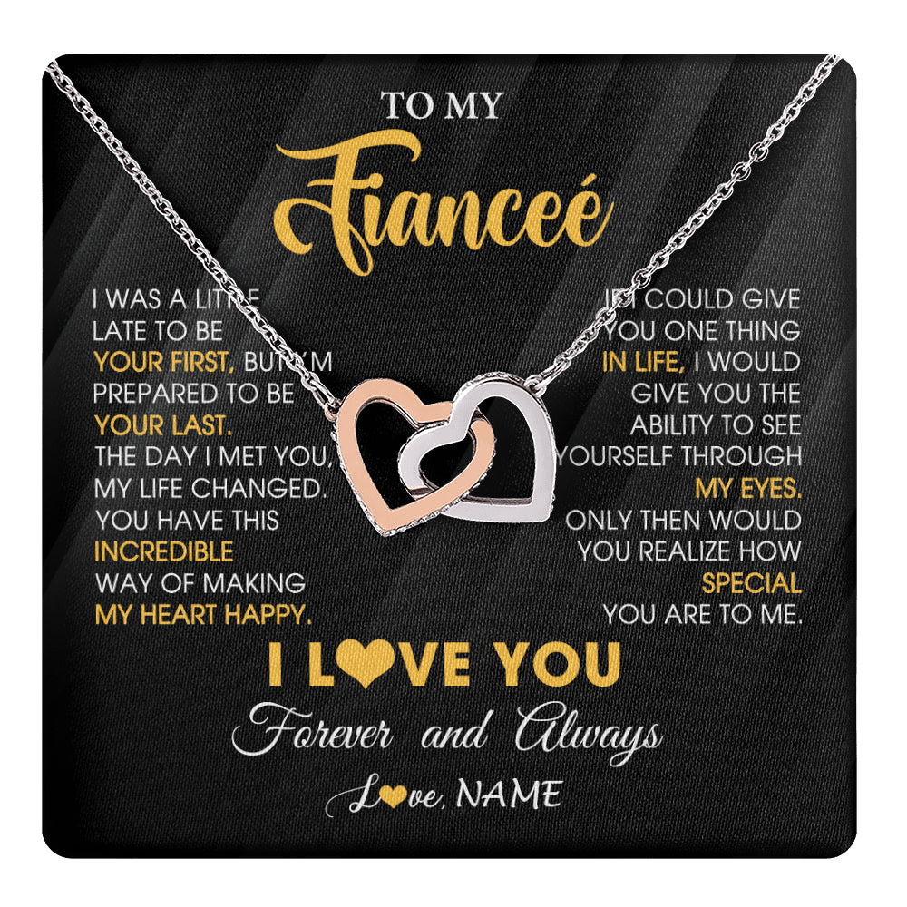 Interlocking Hearts Necklace Stainless Steel & Rose Gold Finish | 1 | Personalized To My Beautiful Fiancee Necklace From Fiance Son Jewelry Forever Love Fiancee Birthday Gifts Anniversary Valentines Day Gift Box Message Card | teecentury